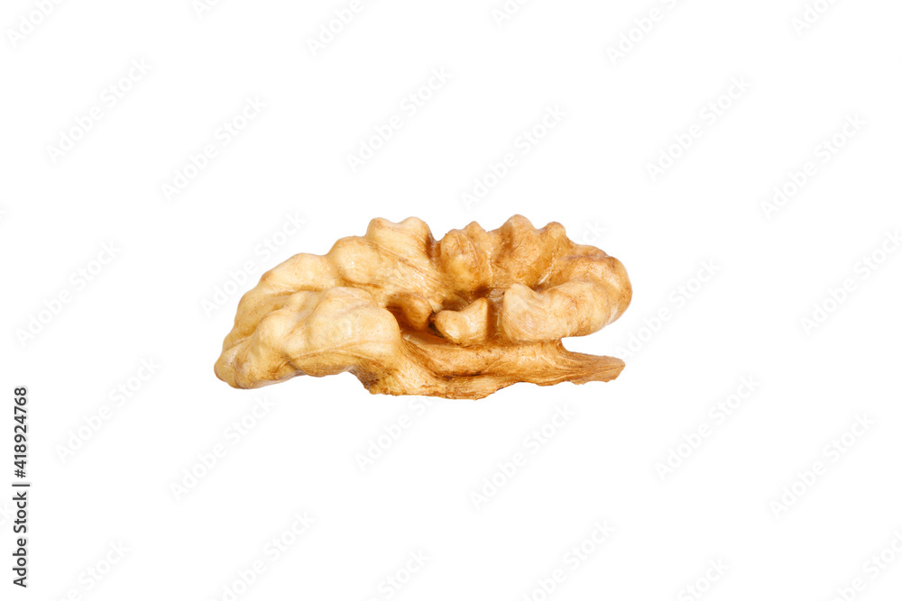 Poster slice of peeled walnut isolated on white background