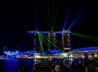 Marina Bay Sands hotel in Singapore. Wonder Full show is the largest light and water spectacle in Southeast Asia