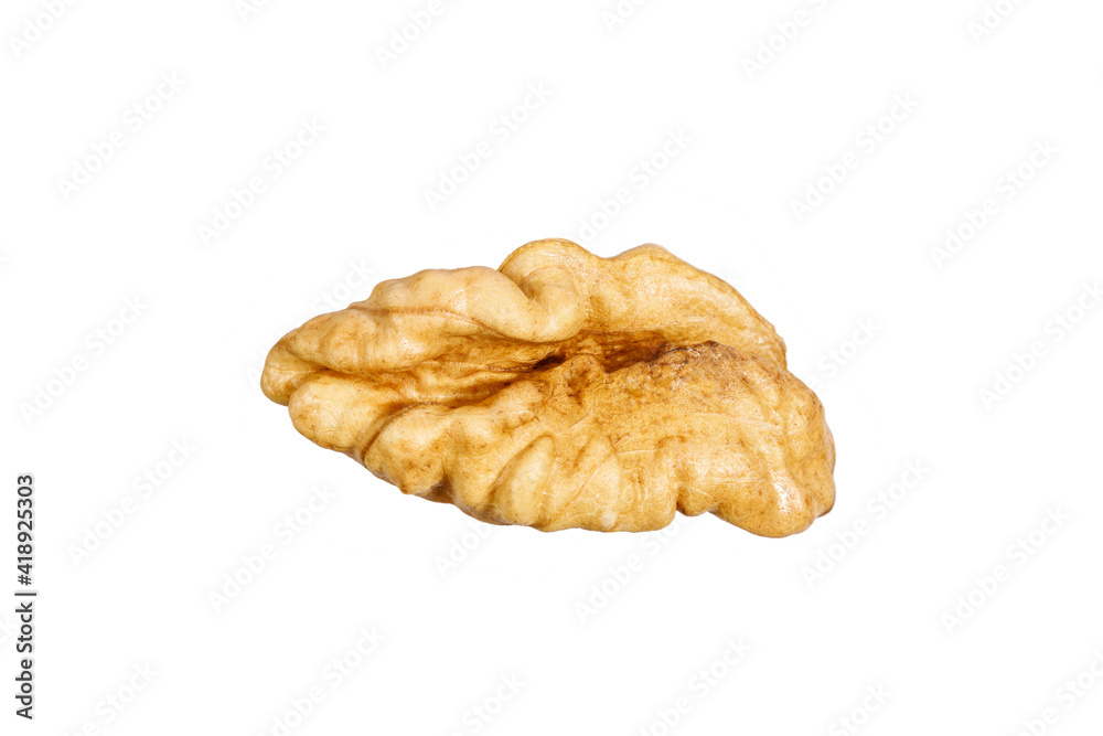 Poster slice of peeled walnut isolated on white background