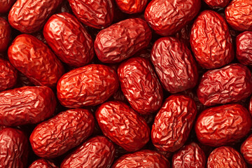 food background of dried chinese red dates, overhead view