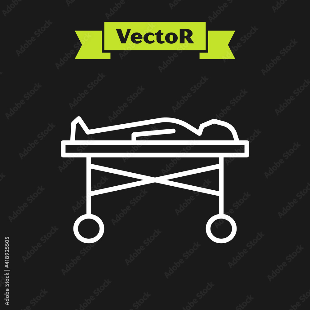 Poster White line Dead body in the morgue icon isolated on black background. Vector.