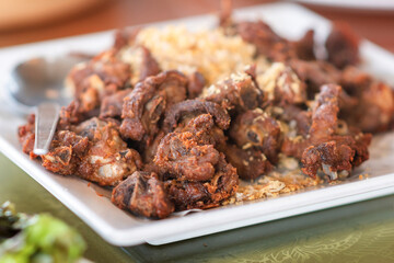 deep fried chopped duck on plate