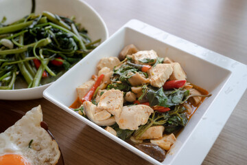 stir fried tofu with sweet basil