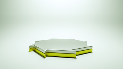 polygonal blank 3D stand on white illuminated background. three-dimensional silver gold podium. 3d render illustration