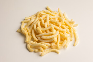 French fries Snack food crispy potato salty. Fast food or junk food snacks unhealthy concept.