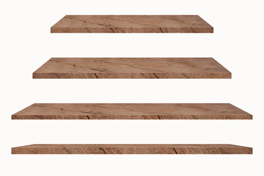 Collection of stone shelves on an isolated white background, There are clipping paths for the designs and decoration.Used for display or montage your products.