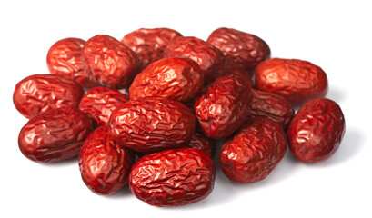 heap of dried red jujubes isolated on the white background