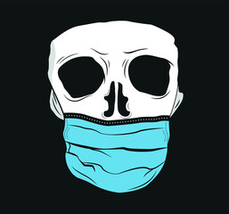 Vector illustration of skull wearing face mask. Flat and modern design showing fear of covid-19  