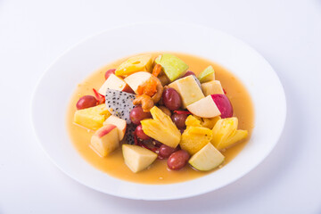 Food for healthy. Fruit salad on white background.