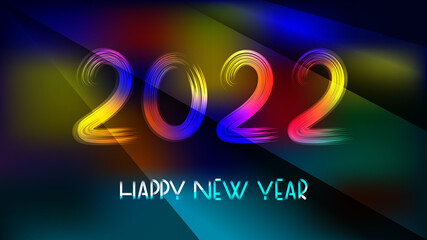 Happy new year 2022 hand lettering text on dark background.