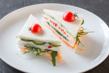 Tasty looking vegetarian white bread sandwiches