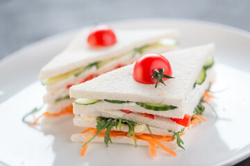 Tasty looking vegetarian white bread sandwiches
