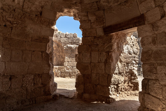 The courtyard  ruins of the palace of King Herod - Herodion in the Judean Desert, in Israel