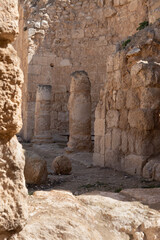The courtyard  ruins of the palace of King Herod - Herodion in the Judean Desert, in Israel