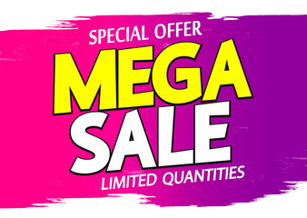 Mega Sale, poster design template, discount banner, vector illustration