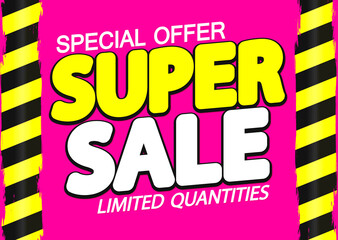 Super Sale, poster design template, discount banner, vector illustration