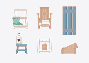 Garden tools and decor collection icons