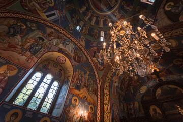 Fototapeta na wymiar Orthodox church interior with dom and lantern 