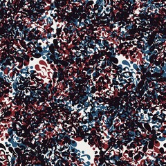 Seamless abstract pattern in flat red blue black white. High quality illustration. Abstract modern blobs of red and blue overlaid to form a modern attractive abstract seamless surface design.