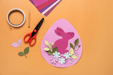 Step 11. Step by step instruction: how to make a Easter card out of colored cardboard. Easter card with bunny.