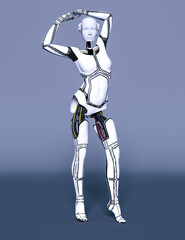 Robot woman. White metal droid. Artificial Intelligence.