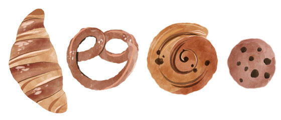 Bread and rolls collection. illustration of bakery products icons