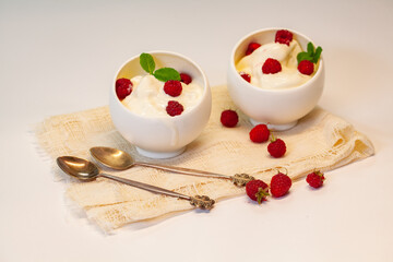 ice cream with fresh raspberries