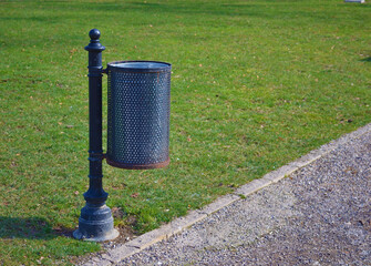 Metal trash can in the park