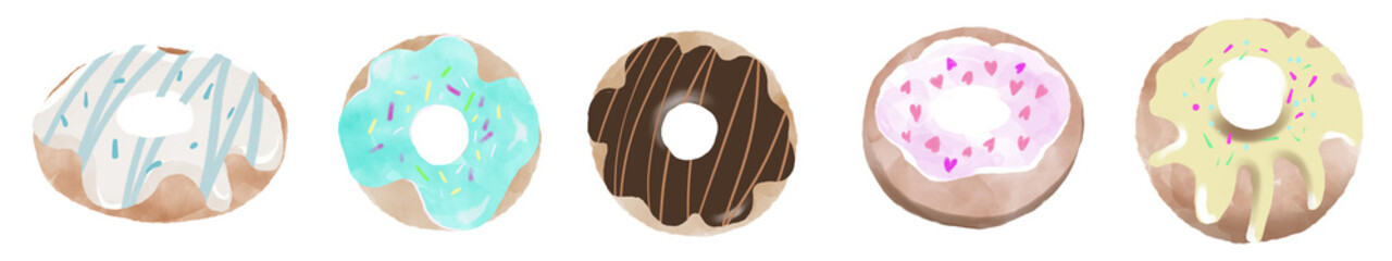 Set of donuts. Donut icon collection with toppings.