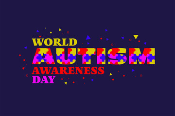 Vector illustration. typography  world Autism Awareness day. colorful puzzle forming autism words. healthcare 