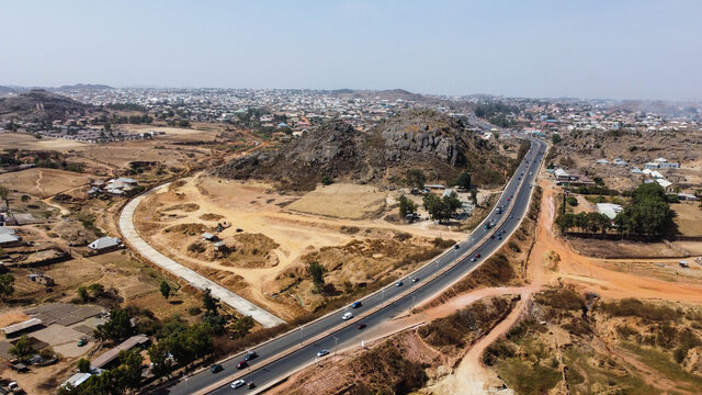 Scenic aerial view of highway in Jos city Nigeria