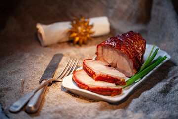 Michelin restaurant, dishes from the chef, meat