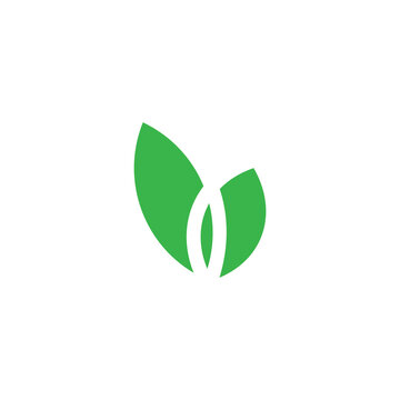 simple green leaf geometric flat nature symbol logo vector