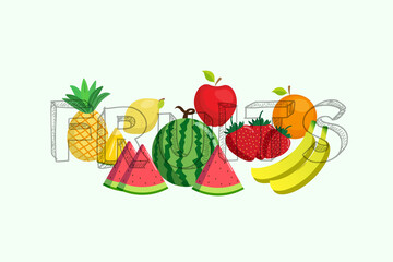 A variety of fresh exotic fruits, healthy to eat and good for the body. vector illustration of fruits