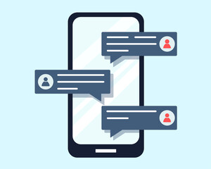 New chat messages notification on phone message flat design. Vector illustration in cartoon flat style.