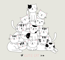 Cartoon character the lovely cat baby animals. Hand drawn style.