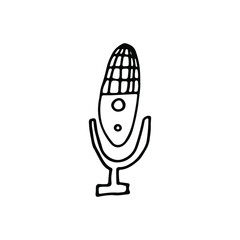 linear icons of podcasting tools. Sound recording equipment, vector illustration. Monochrome drawing of podcast studio objects, on white background