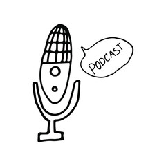 linear icons of podcasting tools. Sound recording equipment, vector illustration. Monochrome drawing of podcast studio objects, on white background