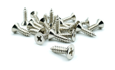 Self tapping metal screws isolated on white background, Stainless steel screws accessories material of carpentry