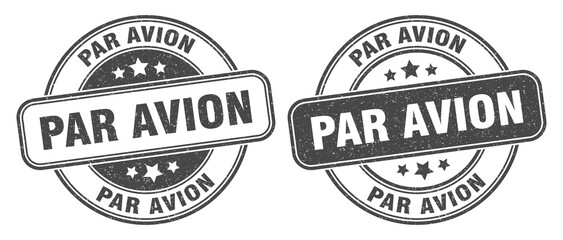 par avion stamp. par avion label. round grunge sign
