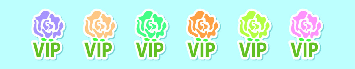 set of rose vip logo cartoon icon design template with various models. vector illustration isolated on blue background