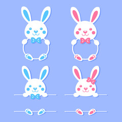 Cartoon rabbit white frame is empty For adding your message Isolated on background