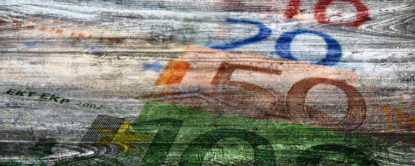 Euro Banknoten als Hintergrund auf Holz Banner