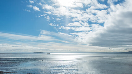 Horizontal line of sea, with blue sky