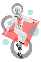 Collage with plaster antique sculpture of human face in a pop art style. Modern creative concept image with ancient statue head. Zine culture. Contemporary art poster. Funky minimalism. Retro design.