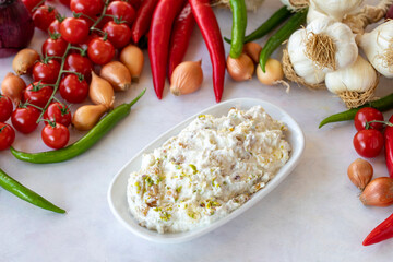 Marko Pasha appetizer prepared with chicken, roasted eggplant, garlic, walnuts and mayonnaise. Traditional Turkish cuisine flavors. Appetizer served with the main course