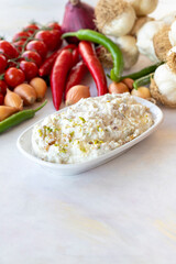 Marko Pasha appetizer prepared with chicken, roasted eggplant, garlic, walnuts and mayonnaise. Traditional Turkish cuisine flavors. Appetizer served with the main course