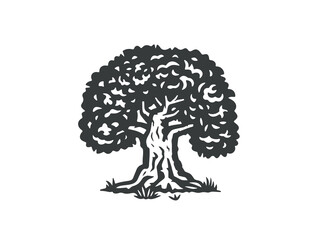 A mighty tree. Vector illustration. Monochrome version.