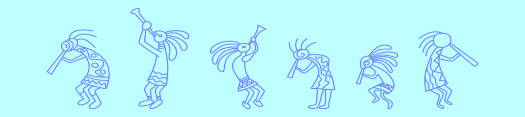 set of kokopelli cartoon icon design template with various models. vector illustration isolated on blue background