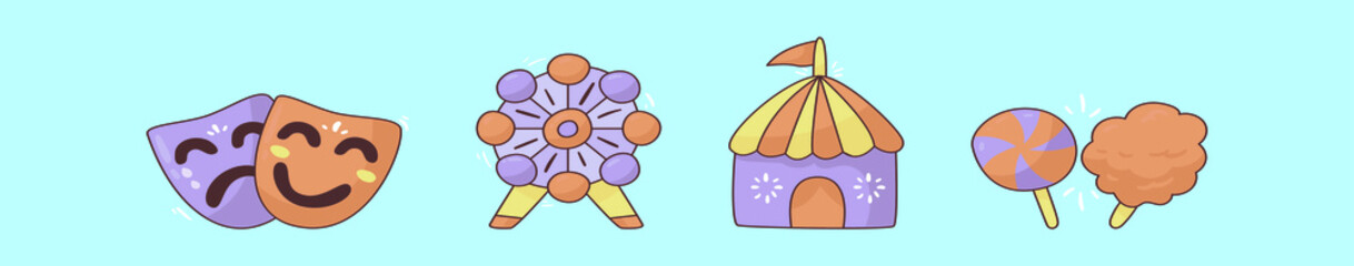 set of county fair cartoon icon design template with various models. vector illustration isolated on blue background